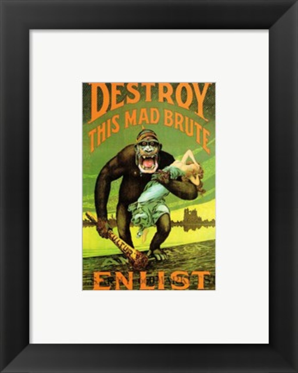 Framed Art Destroy This Mad Brute' US Enlist Poster Wall Decor 18x24 Artwork